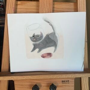 Original artwork kitty and a jar